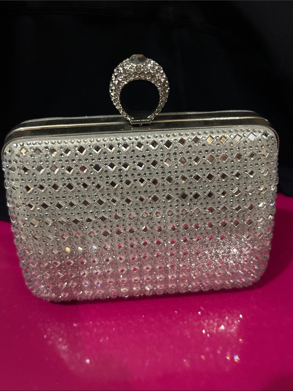 New Crystal-Embellished Silver Evening Clutch